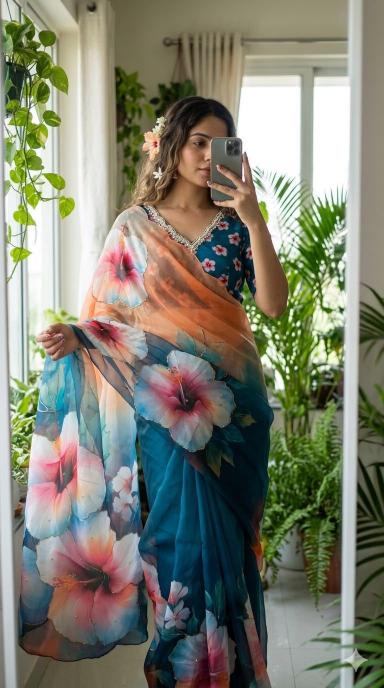 Svara floral digital print saree india wholesale clothing suppliers